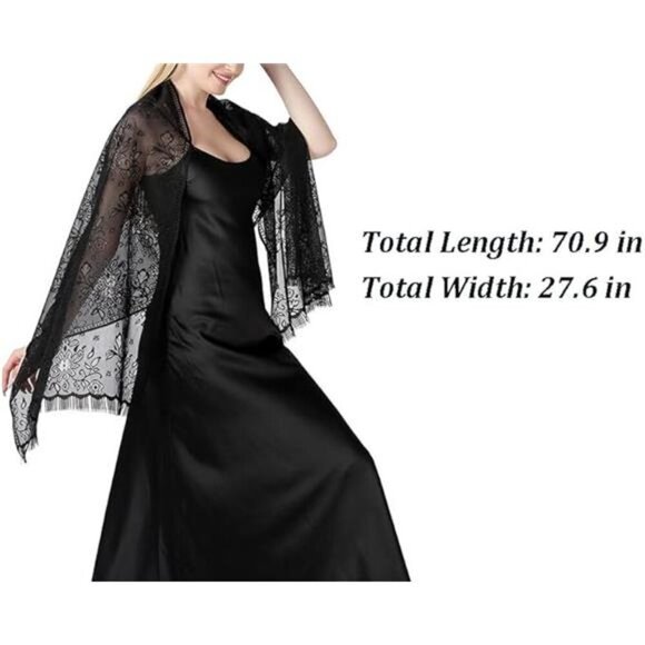 Women’s Floral Lace Shawls Wraps Black2 - Picture 6 of 6
